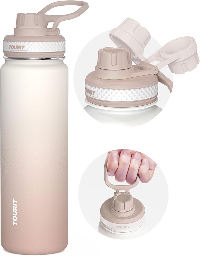 TOURIT 24 oz Insulated Stainless Steel Water Bottle, Light khaki | Double-wall insulated vacuum thermal flask, 100% leakproof & BPA-free, lightweight beverage container for gym & travel