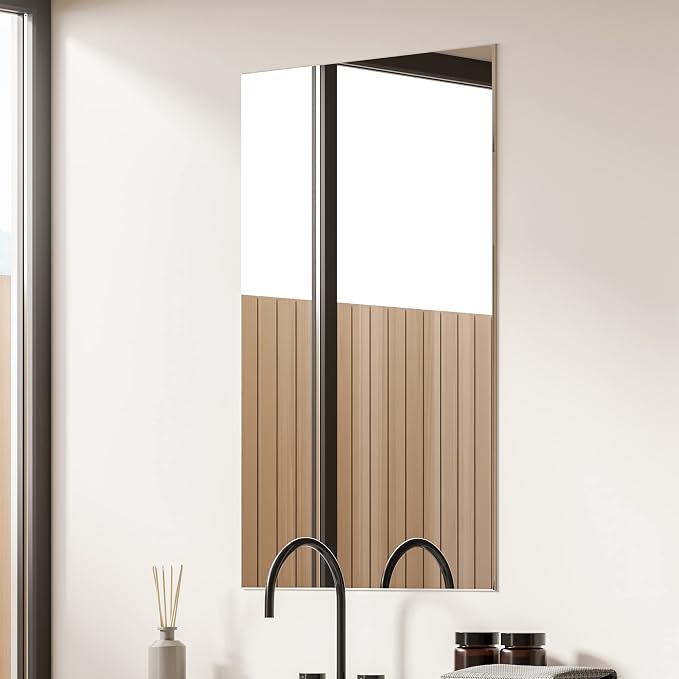 Fab Glass and Mirror Custom Cut to Size Mirror Panels - 1/8" Thick Seamed Edge Mirror Cut to Size, Frameless Full Length Wall-Mounted Mirror for Bedroom, Living Room