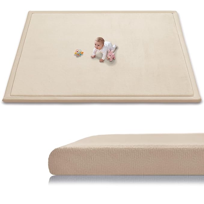 Baby Play Mat for Floor, 118'' x 79'' Thicken Foam Soft Padded Playmat for Tummy Time, Playpen Mat for Toddlers Infant Kids, Water-Repellent Coral Velvet, Non-Slip Bottom Safe for Crawling (Brown)