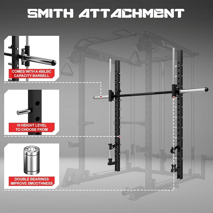 S1-V4 Smith Machine, 2000LBS Power Cage with Cable Crossover System, All-in-One Squat Rack with Smith Bar, Strength Training Equipment for Home Gym