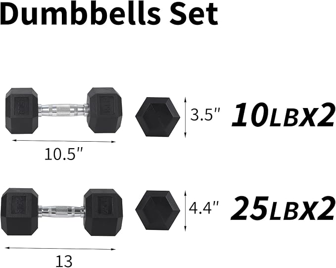 Hex Dumbbells Set for Home Gym – PVC/PEV Coated, Anti-Roll Design, Non-Slip Grip, Cast Iron Core – Versatile Strength Training Weights, 100LB Total (25LB×2+30LB×2)