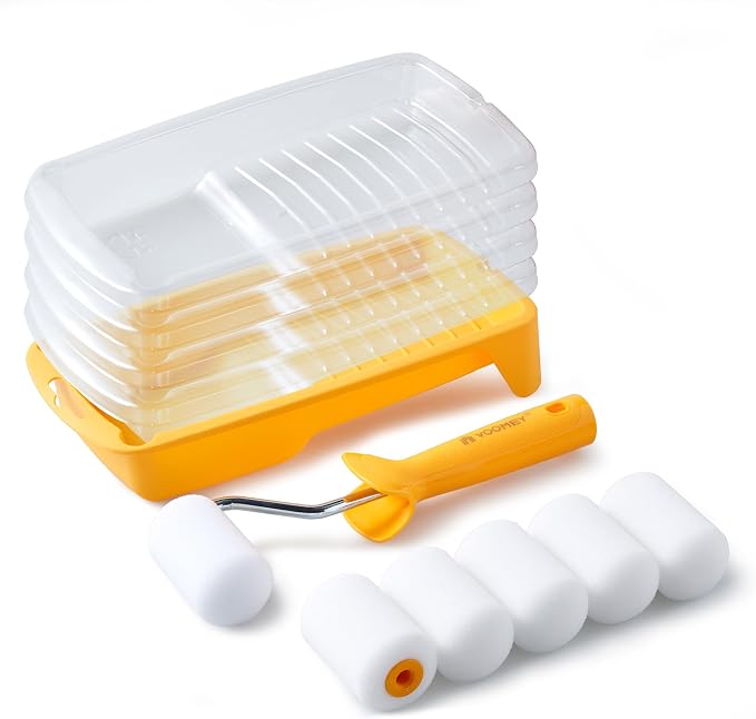 Voomey Foam Paint Roller, 2 Inch Mini Paint Roller Kit 12 Pack | Small Paint Rollers with Tray and Roller Frame for Touch Up Painting Wall, Door, Cabinet