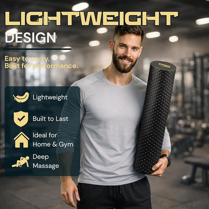 Foam Roller for Muscle Massage, Stiff Back Pain Relief, Physical Therapy, Deep Tissue, Exercise Equipment for Home Gym, Stress, Yoga, Pilates for the Fit Citizen (Black, Large 24 x 6 Inches)