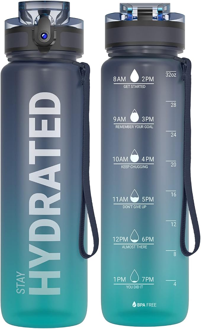 Sahara Sailor Water Bottle 32oz, Durable and Leakproof Water Bottles Motivational with Time Marker, Tritan, BPA Free, Wide Mouth with Easy Clean Brush for Gym, Travel, Home, School, Office (1 Bottle) | Bpa Free, Leakproof Wide Mouth With Fast Flow Lid ...