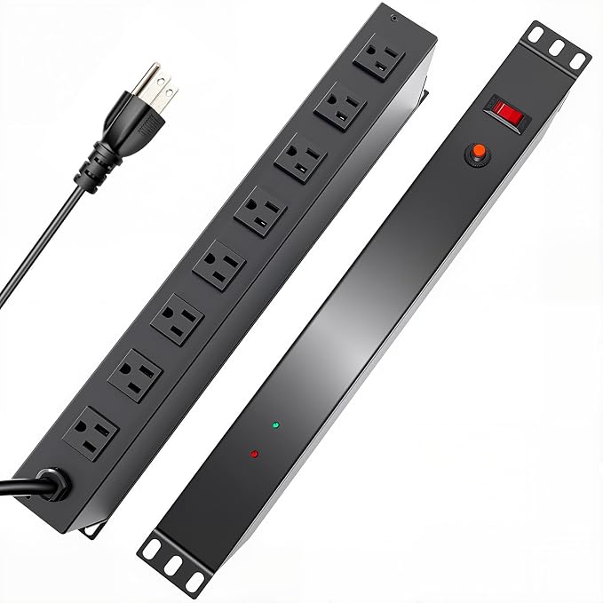 8-Outlet 1U Rack Mount PDU Power Strip, 2000J Surge Protection, 6ft Cord 14AWG Cord – PDU Power Strip for 19-Inch Network Server Racks