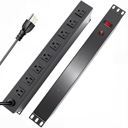 8-Outlet 1U Rack Mount PDU Power Strip, 2000J Surge Protection, 6ft Cord 14AWG Cord – PDU Power Strip for 19-Inch Network Server Racks