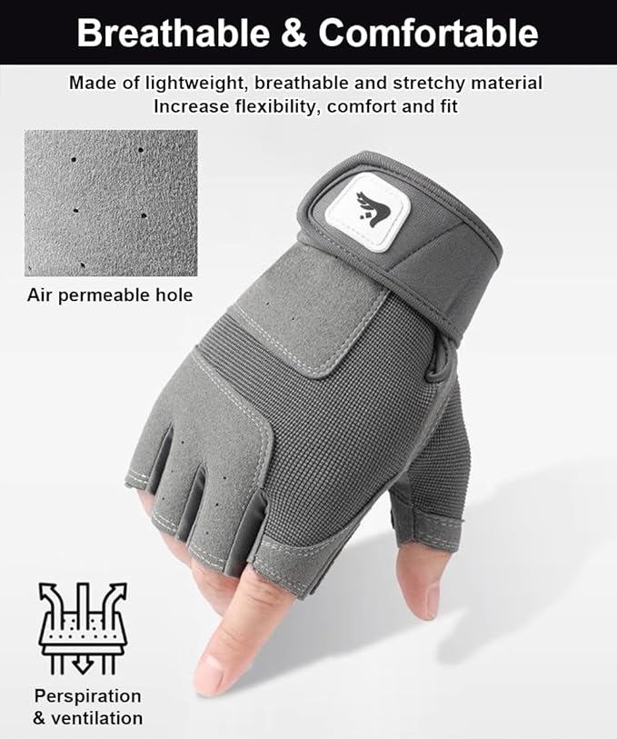 SUJAYU Workout Gloves for Men Women, Anti-Slip Fingerless Gloves for Weightlifting, Mens Workout Gloves Weight Lifting Gloves Gym Gloves for Men, Exercise Gloves Gym Accessories for Men