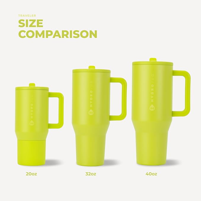 HydroJug Traveler 40oz, Insulated Tumbler with Handle & Straw, Lemon Lime