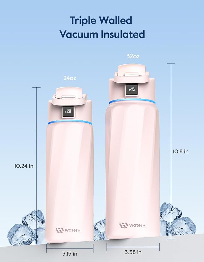 WaterH BOOST Smart Water Bottle Tracker with Reminder to Drink Water, 24oz | BPA-Free Double Wall Vacuum Insulated Stainless Steel, Leakproof, Smart App Tracking, Fits Cup Holders, Wide Mouth for School
