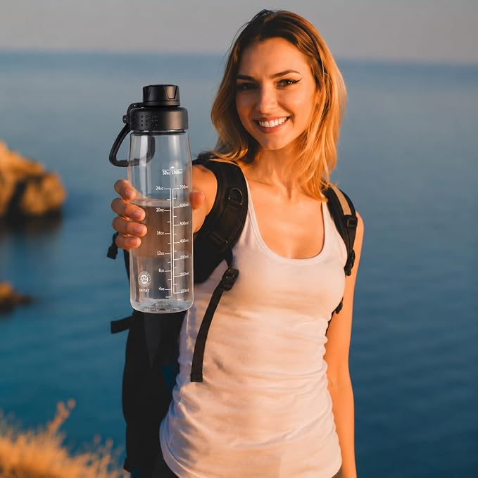 32oz Clear Water Bottle - BPA-Free Tritan Plastic, Fast Flow Spout Lid, Wide Mouth & Leakproof Design Hiking Water Bottle Suitable for Travel, Outdoors, Gym, Travel, Home, School(Clear-Black)