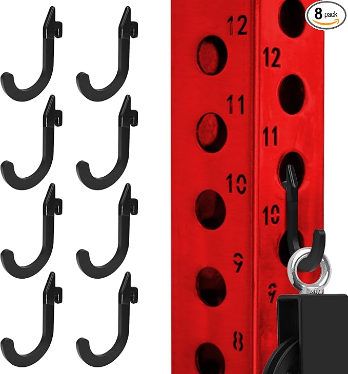 8PSC Squat Rack Accessories Hook Holder,Power Rack Attachments Hooks,DIY Storage Hook for Resistance Bands Barbell Collars and Gym Accessories (Black)