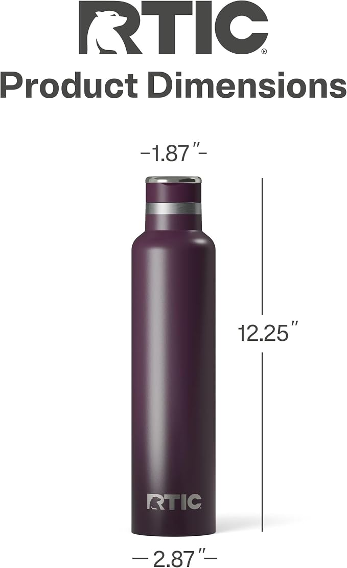 RTIC 26oz Journey Water Bottle Ceramic Lined Metal Stainless Steel Vacuum Insulated, BPA Free, Reusable, for Water, Hot and Cold Drinks, Travel, Sports, Camping, Plum