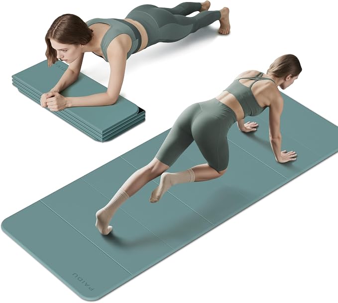 PAIDU Foldable Fitness Yoga Mat | 2/5" (10MM) Extra Thick | SGS Certified Non-Slip TPE | 75x26" Extra Long-Wide | Portable & Easy Store | for Yoga, Pilates, Home Gym & Full-Body Workouts