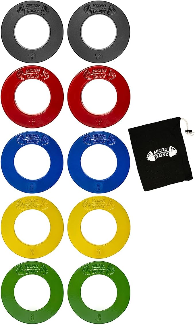 Micro Gainz Olympic Fractional Plates, 10-Piece, with Bag, Multi-Color