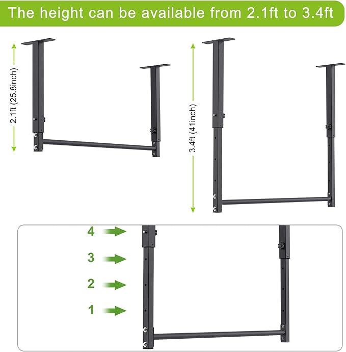 Kipika 48" Ceiling Mounted Pull Up Bar, Heavy Duty Multi-Grip Chin Up Bar,Mounted Pullup Bar, Adjustable Height, Pull Up Bands for Chin Ups & Body Stretching, Ideal for Home Gym and Strength Training