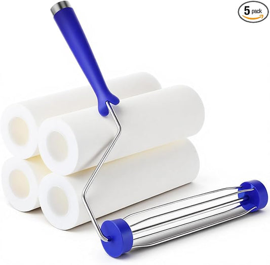 Leumoi 4 Pcs 9 Inch Foam Paint Rollers with Roller Frame Kit, High Density Foam Paint Roller Covers for Painting Doors Wall Houses Cabinets Ceilings Furniture Flat Surfaces