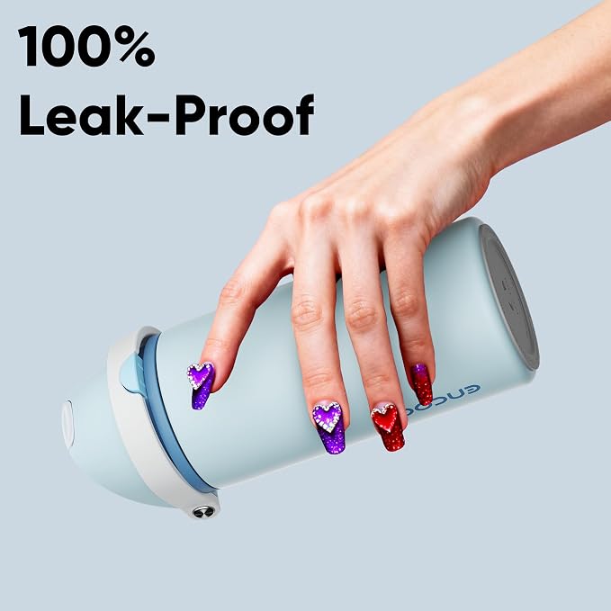 Insulated Water Bottle with Straw - Encool Stainless Steel Water Bottle with Push Button Lid, Leak-Proof & BPA-Free, Keeps Cold for 24 Hours for Sports, Travel, Gym (18 oz, Jungle Mist)