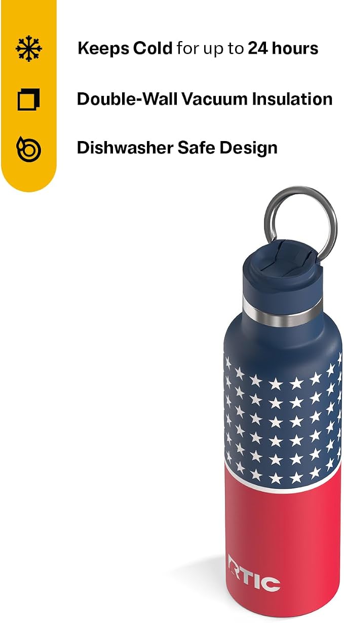 RTIC 20oz Journey Water Bottle Ceramic Lined Metal Stainless Steel Vacuum Insulated, BPA Free, Reusable, for Water, Hot and Cold Drinks, Travel, Sports, Camping, Stars