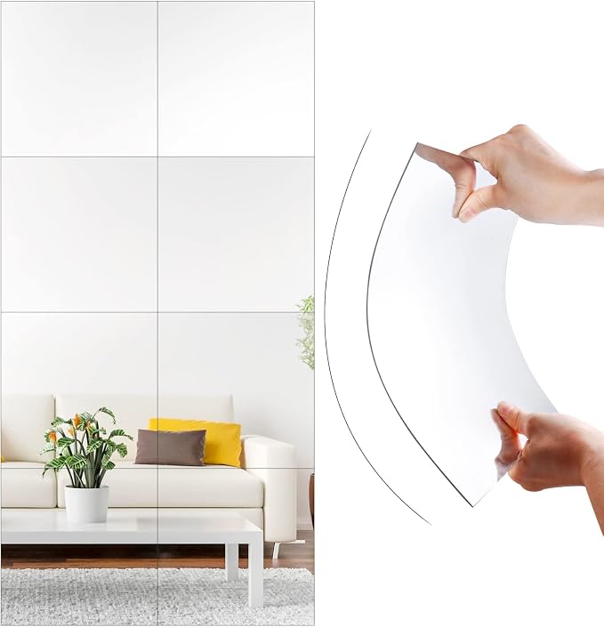 SLDIYWOW Shatterproof Full Body Wall Mirror Tiles, 8PCx12x12 Acrylic Tiles for Bedroom, Baby Kids Playroom, Over The Door Closet Mirror