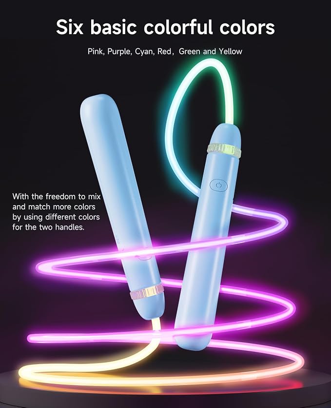 LED Jump Rope for Kids, Glow in The Dark Fun Fitness Gift | Rechargeable, 180-day battery, 9.2ft for ages 6+, colorful LED modes, birthday gift, outdoor fun