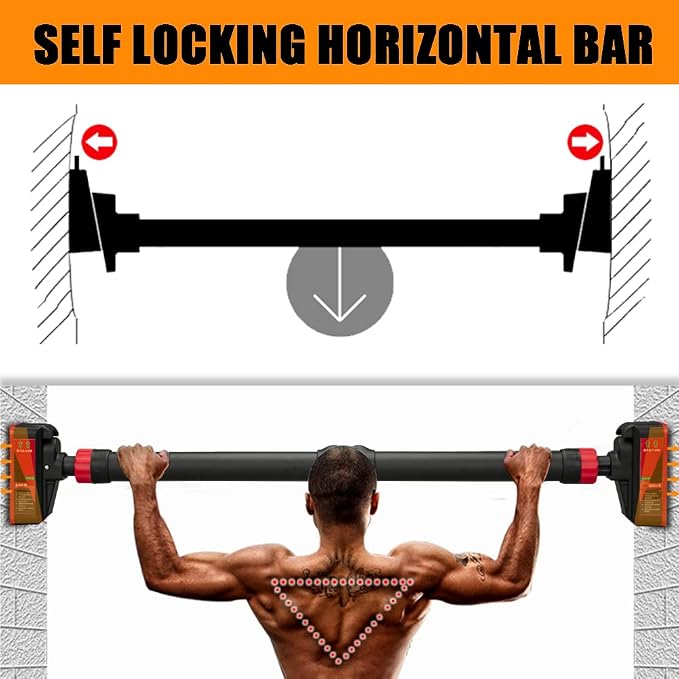 Pull-Up Bar,Chin Up Bar for Doorways with Level Meter and Auto Lock,Adjustable Pull Up Bar for Home Gym Strength Training and Upper Body Workout, No Screws Needed,Max Weight Capacity 400 Lbs