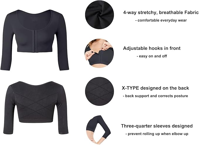 KSKshape Arm Shaper for Women Post Surgery Arm Lipo Compression Sleeves Front Closure Shapewear Bra Posture Corrector