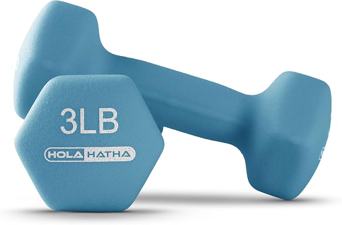 HolaHatha 1, 2 and 3 lb Neoprene Dumbbell Strength Training Weight Set with Rack