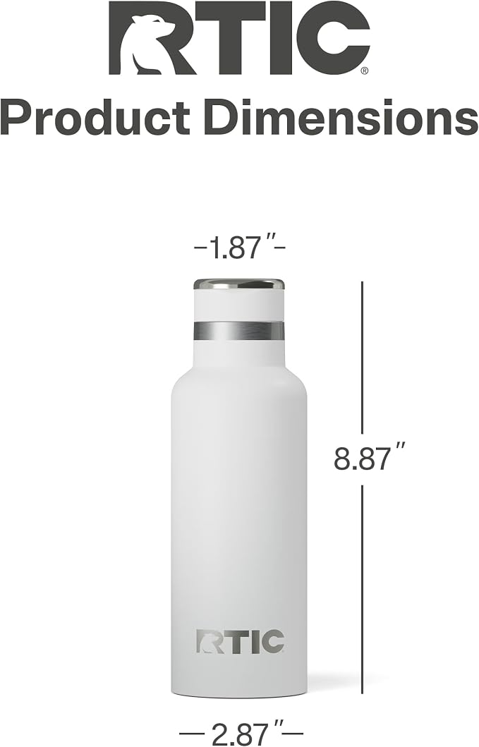 RTIC 16oz Journey Water Bottle, Ceramic Lined, White | Stainless Steel Metal, Insulated for Hot and Cold Drinks, Sports, Travel and Camping
