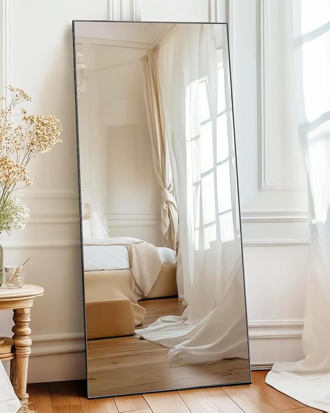 Antok Full Length Mirror, 71"x32" Floor Mirror, Floor Standing Freestanding Full Body Mirror with Stand for Bedroom, Hanging Mounted for Living Room Cloakroom, Black