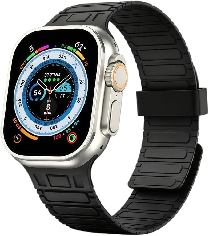Magnetic Band Compatible with Apple Watch Ultra 3/2/1 Band for Men 49mm 46mm 45mm 44mm 42mm, Silicone Sport Waterproof Loop Strap Magnet Link for iWatch Series SE 11 10 9 8 7 6 5 4 3 2 1(Black)