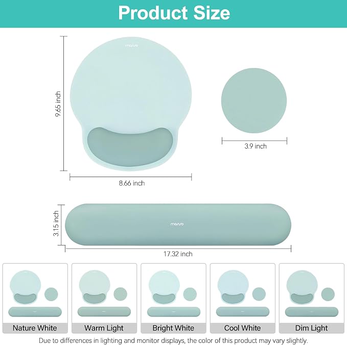 MOSISO Wrist Rest Support for Mouse Pad&Keyboard Set, Aquamarine | Circle Curved Ergonomic Mousepad Non-Slip Base Home/Office Pain Relief&Easy Typing Pad with Soft Cloth&Silicone Lining