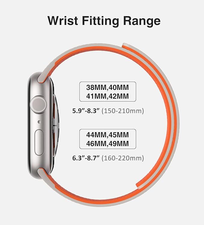 Magnetic Silicone Band Compatible with Apple Watch Band 42mm 41mm 40mm 38mm Series 11 10 9 8 7 6 5 4 3 & SE 3/2/1 Strong Magnetic Clasp, Waterproof & Adjustable (Starlight + Orange)