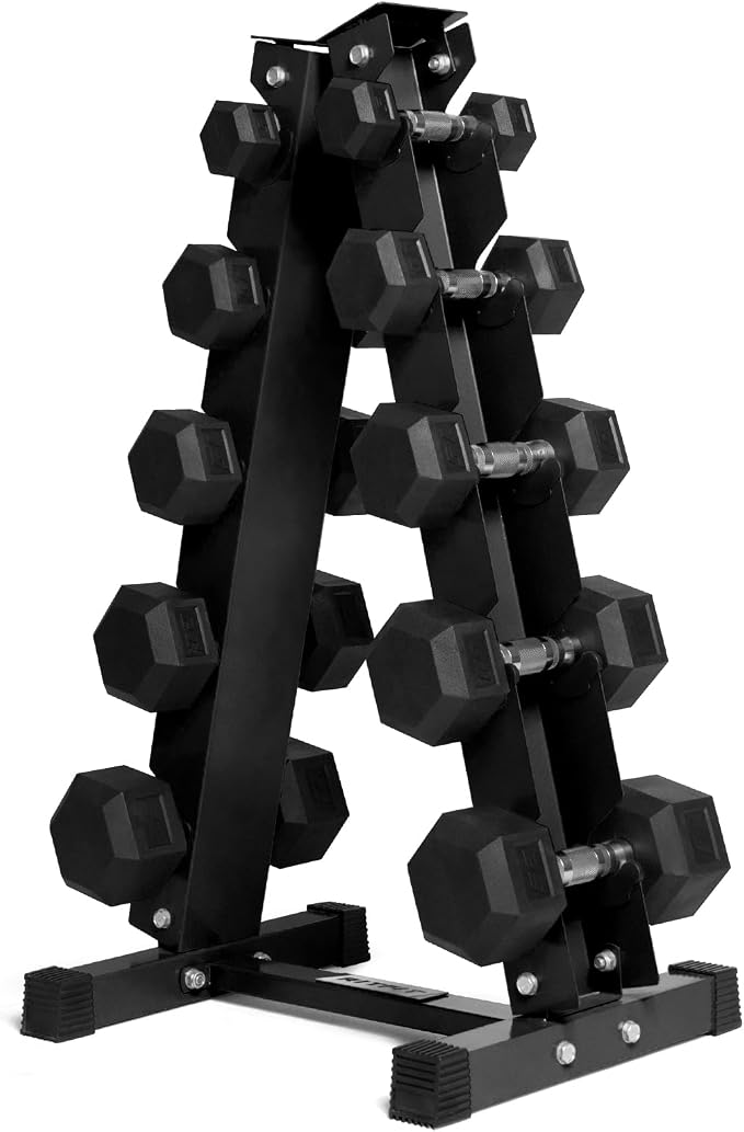 RitFit 5-650 LBS PVC Hex Dumbbell Sets with Optional Rack for Home Gym | PVC Coated Anti-Roll Hex Design, Chrome Handle with Ergonomic Grip, Full Body Strength Training with Optional Rack