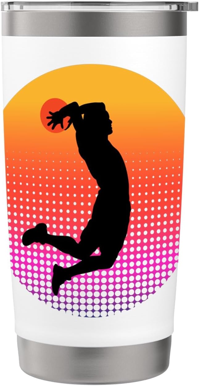 Basketball Game Hoop Slam Dunk Ball Retro Sunset Player Gift Stainless Steel Insulated Tumbler
