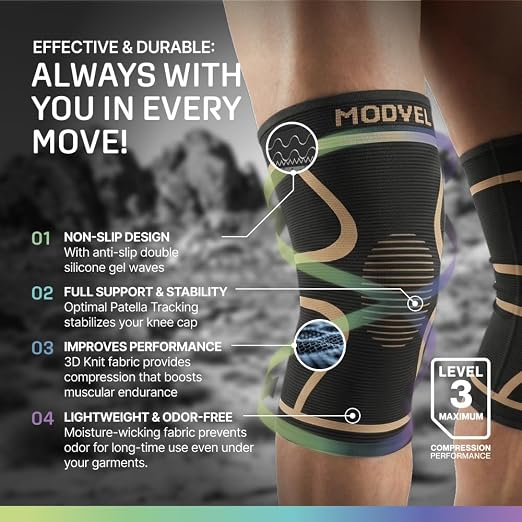 Modvel 2 Pack Knee Brace for Women - Knee Support for Walking, Knee Compression Sleeves for Pain Relief, Knee Sleeves for Women, Knee Brace for Sports, Workouts & Arthritis