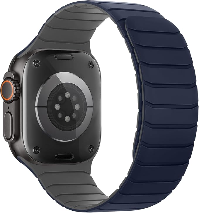 Tasikar Magnetic Bands Compatible with Apple Watch 42mm(Series 11/Series 10) 41mm 40mm 38mm Soft Silicone Replacement Loop Wristband for iWatch SE Series 11 10 9 8 7 6 5 4 3, Dark Blue-Grey