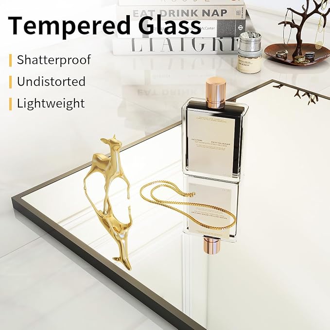 VooBang Mirror Full Length, 24" x 65" Floor Mirror with Stand Black | Aluminum Alloy Frame Full Body Dressing Mirror Standing Hanging or Leaning Against Wall for Bedroom Living Room