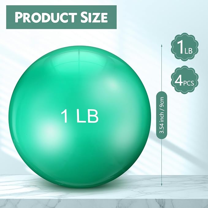 Seenelling 4 Pcs Weighted Toning Balls for Exercise Weighted Exercise Soft Medicine Balls for Gym, Pilates, Yoga, Balance, Flexibility