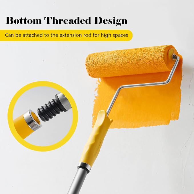 Mister Rui Paint Roller Kit, 10 Pack, 9 Inch Paint Roller Frame with Microfiber Roller Covers, Stainless Steel Extension Pole 3 Segments Total 3 Ft, Paint Supplies for Walls and Ceilings | Microfiber Paint Roller Covers, Frame, Stainless Steel Extensio...