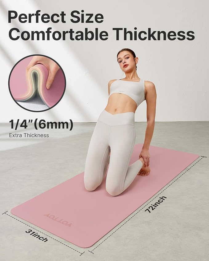 Yoga Mat,Non-Slip TPE Exercise Mat(1/4 Inch) for Pilates, Fitness & Barefoot Workouts, Home Gym Studio with Strap & Bag