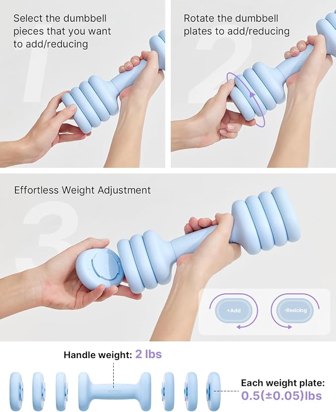 YOTTOY Adjustable Dumbbell Set of 2, 4-in-1 Hand Weights for Women at Home, Compact Free Weights Dumbbells Set with Soft Grip and Base, 2-5 lbs Each for Home Gym