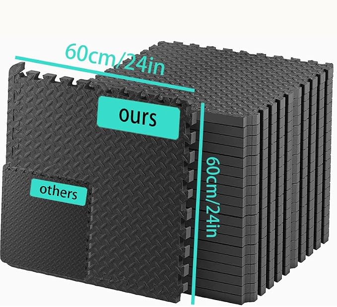 30 Pack Black Foam Floor Mats, Interlocking Home Gym Tiles | EVA Foam Floor Mats | Interlocking Gym Mats | Puzzle Exercise Mat Tiles
