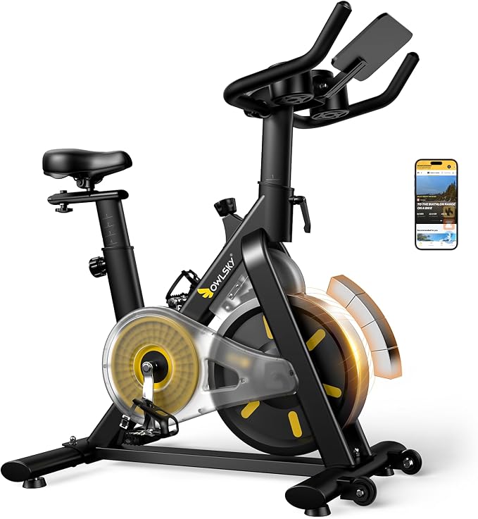OWLSKY Exercise Bike with APP,Magnetic Resistance Bike, 300 lbs Capacity Quiet Stationary Bike for Home Gym, Cardio Bike Workout, Adjustable Seat & Tablet Holder
