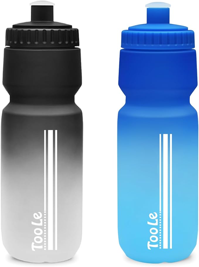 TooLe 24oz Bike Water Bottle, Squeeze Water Bottle Leakproof BPA Free | with Capacity Scale w/Pull Top Lid, Reusable, for Bicycle, Gym,Camping, Hiking 2 Pack