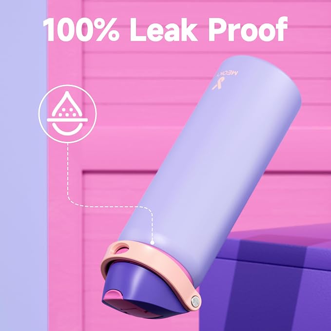 32 oz Insulated Water Bottle for Women: Meoky Stainless Steel Metal Water Bottle with 2-in-1 Straw and Spout Lid - Leak Proof, Cold for 24 Hours, Protective Silicone Base, BPA-Free for Sports, Orchid
