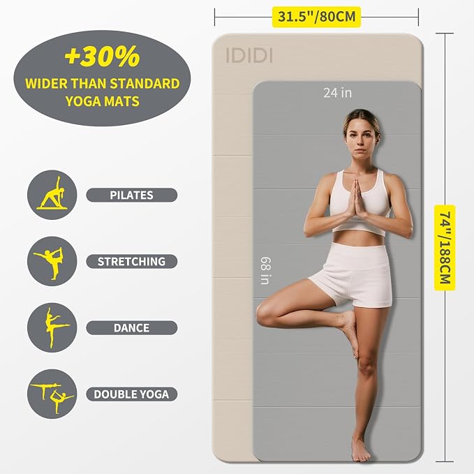 Foldable Yoga Mat Extra Large 74"×31.5" | Double-Sided Non-Slip,Extra Wide Foldable Design,8mm Extra Thick,Exercise Mat for Home, Studio and Travel Use