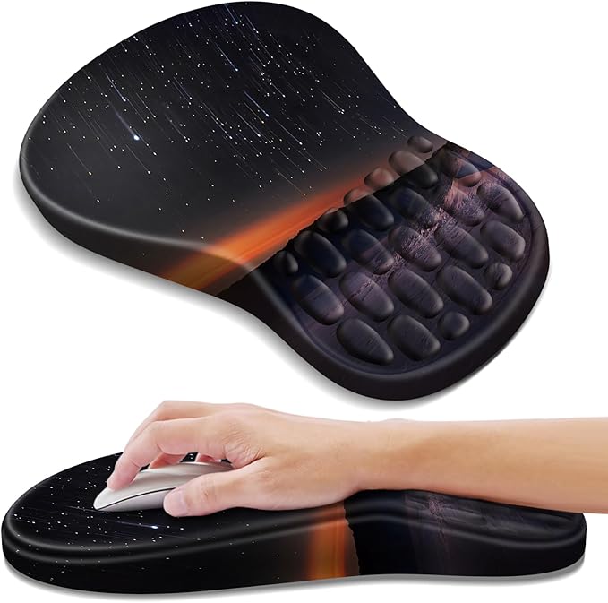 YIWEI Ergonomic Mouse Pad with Wrist Rest for Carpal Tunnel Pain Relief | Memory Foam Wrist Support,Non-Slip Rubber Base, Keyboard Computer Mousepad,Lycra Cloth Surface,Gaming Home Office