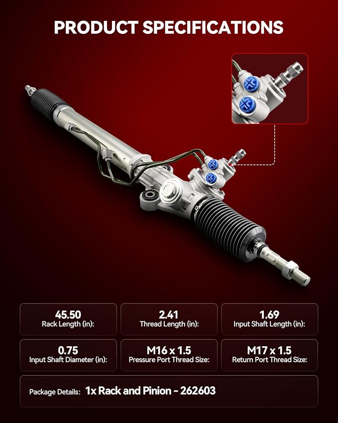Torchbeam Power Steering Rack & Pinion Assembly Fit for 1998 1999 2000 2001 2002 Land Cruiser, LX470, Hydraulic System Steering, Replaces OEM 26-2603