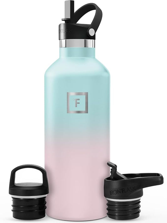IRON °FLASK 32 oz Narrow Mouth Water Bottle with 3 Lids | Insulated Stainless Steel Sports Water Bottle with 3 Leakproof Lids - BPA Free, Cold 24 Hrs, Sweat Free (Bubble Gum)