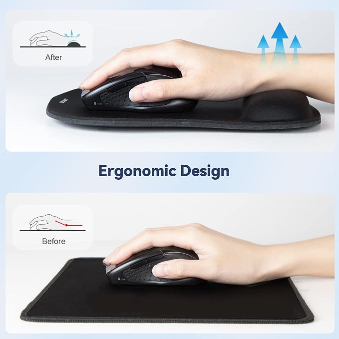 TECKNET 3 Pack Gaming Ergonomic Mouse Pad with Wrist Support | Soft Memory Foam, Fast Rebound, Pain Relief，Waterproof Surface, Non-slip Base